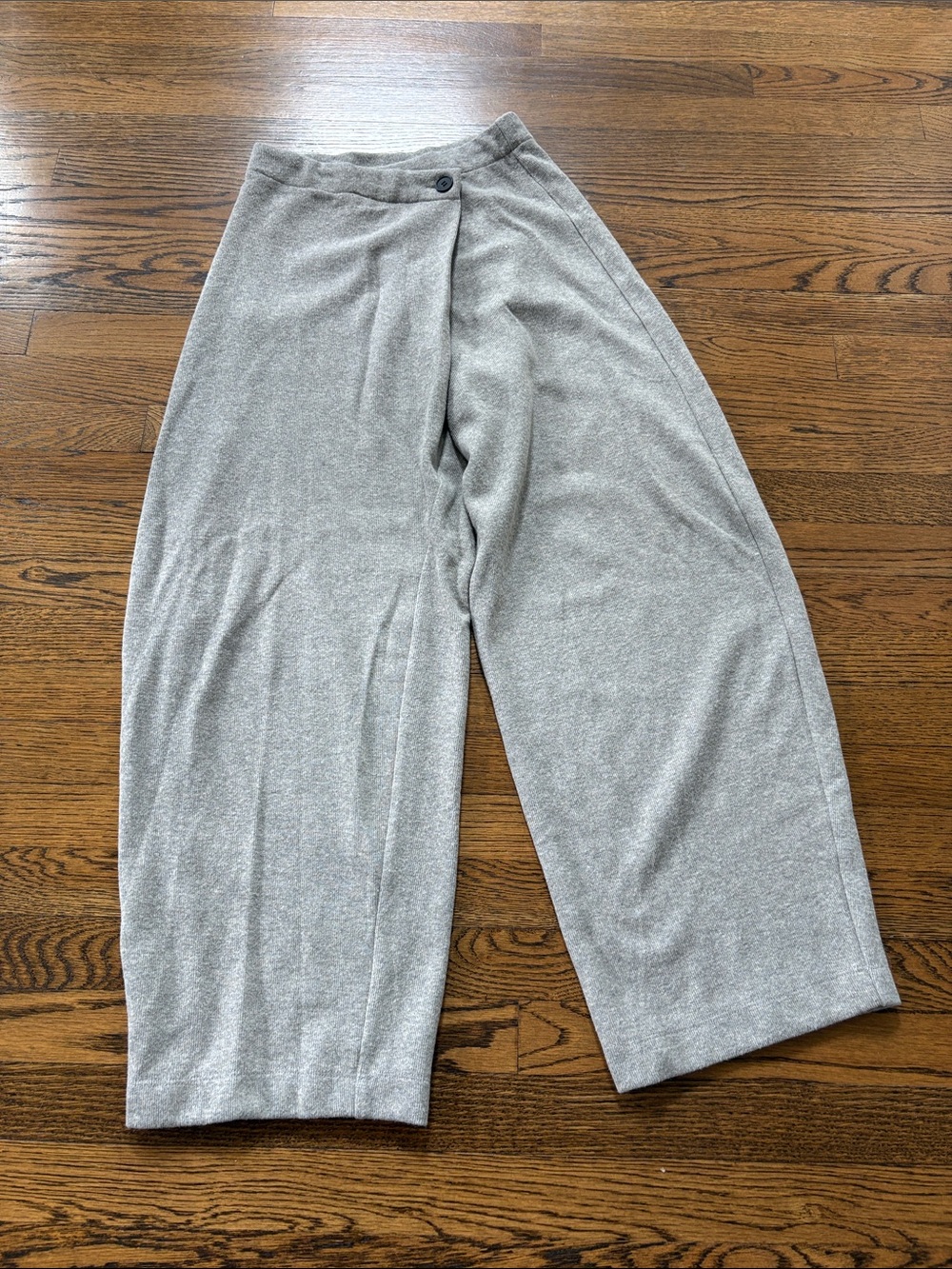 Zara Wide-Leg Gray Knit barrel Pants, asymmetrical closure, s